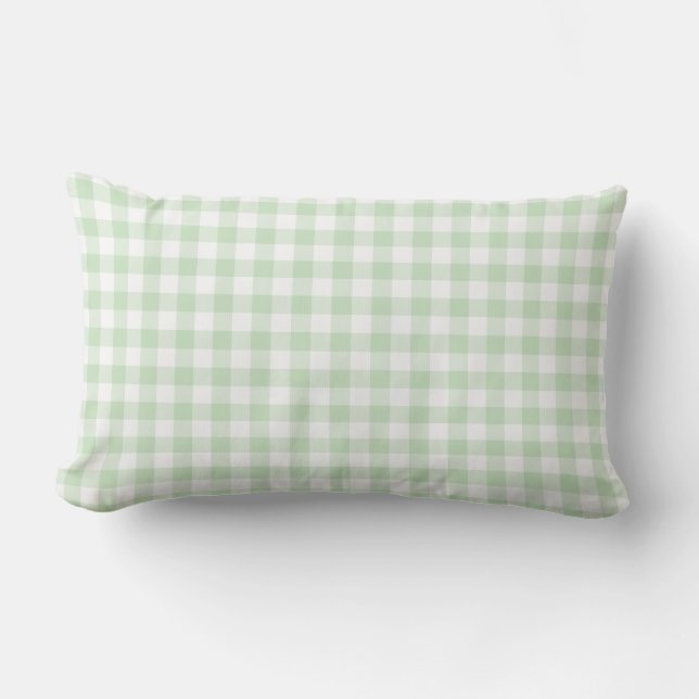 Modern Mint Green Gingham Pattern Check Lumbar Pillow (Front)