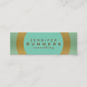 Modern Mint-Green & Gold Geometric Pattern Mini Business Card