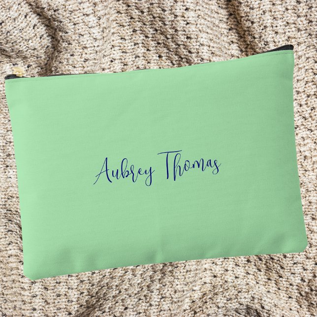 Modern Mint Green Handwritten Script Monogram  Accessory Pouch (Creator Uploaded)