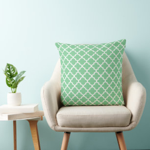 Modern Mint Green Moroccan Quatrefoil Pattern Throw Pillow