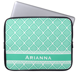 Modern Mint Green Moroccan Trellis Laptop Sleeve
