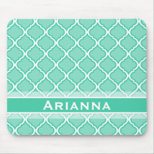 Modern Mint Green Moroccan Trellis Mouse Pad