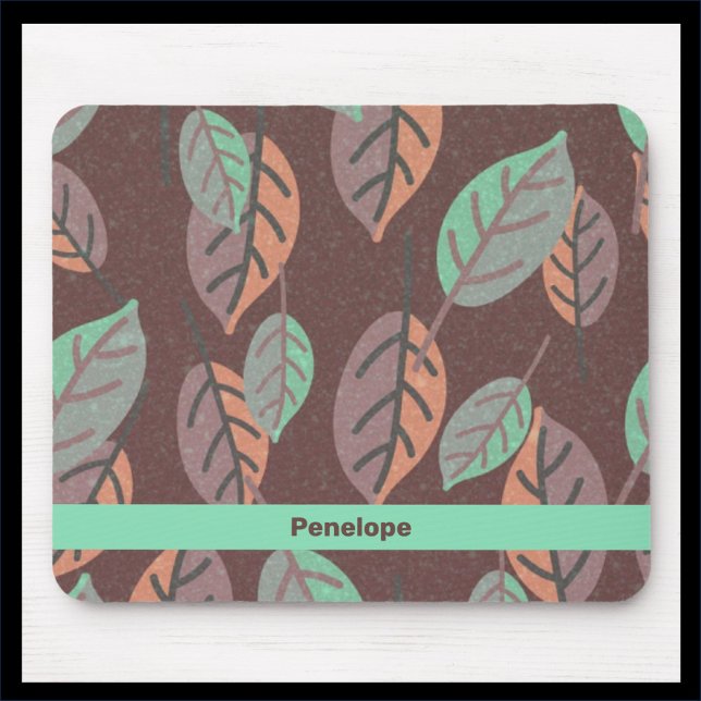 Modern Mint Green Orange and Purple Leaves  Mouse  Pad (Creator Uploaded)