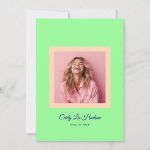 Modern Mint Green Peach High School Photo Grad Announcement