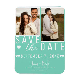 Modern Mint Green Save the Date 2 Photo Wedding Magnet