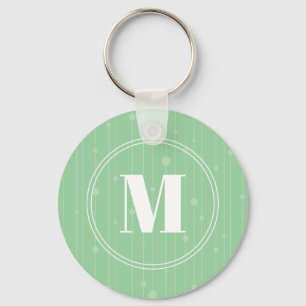 Modern mint green stripes pattern round monogram keychain