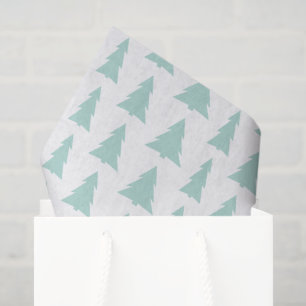 Modern Mint Green Trees on White Geometric Pattern Tissue Paper