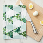 Modern Mint Green Tropical Geometric Kitchen Towel<br><div class="desc">Modern kitchen towel design featuring mint green and tropical leaves triangles pattern.</div>