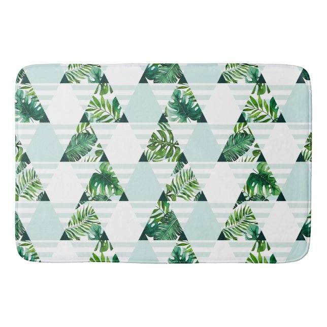 Modern Mint Green Tropical Triangles Geometric Bath Mat (Front)