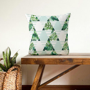 Modern Mint Green Tropical Triangles Pattern Throw Pillow