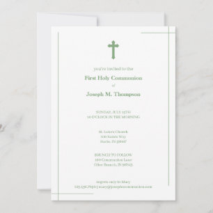 Modern Mint Green & White First Holy Communion Thank You Card