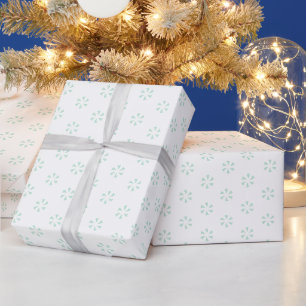 Modern mint green white flowers snowflakes floral wrapping paper