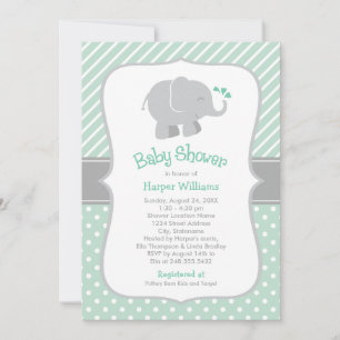 Modern Mint Grey Elephant Baby Shower Invitation