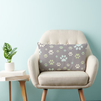Modern Mint & Grey Paw Print Lumbar Pillow