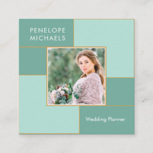 Modern Mint Grid with Photo Square Business Card
