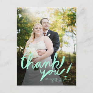 Modern Mint Handwrite Photo Thank You Postcard