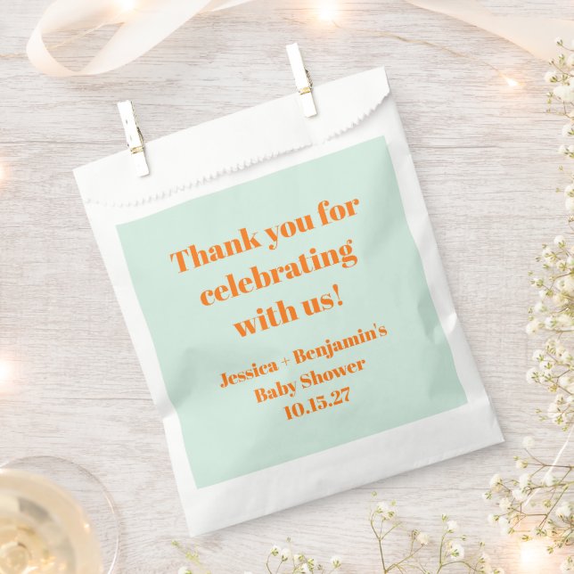 Modern Mint Orange Baby Shower Custom Thank You Favour Bag (Clipped)