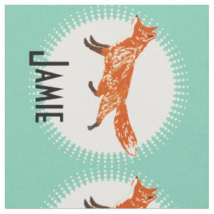 Modern Mint Personalized Fox Fabric