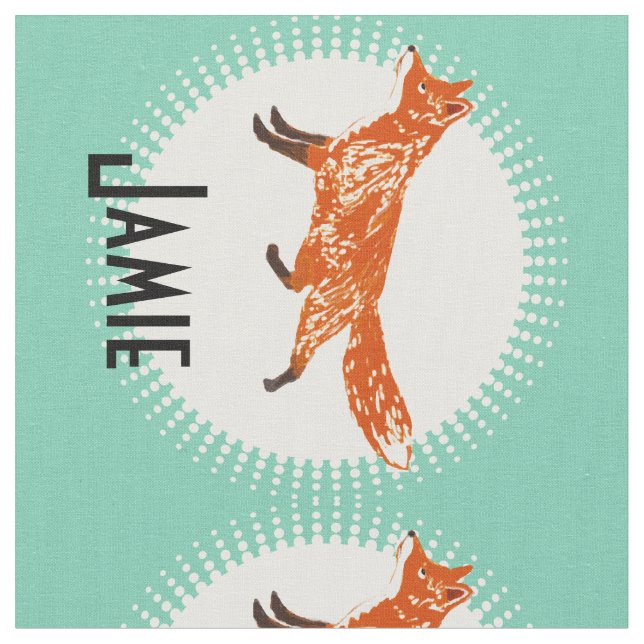 Modern Mint Personalized Fox Fabric (Close Up)