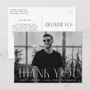 Modern Mint Photo Graduation Thank You Postcard