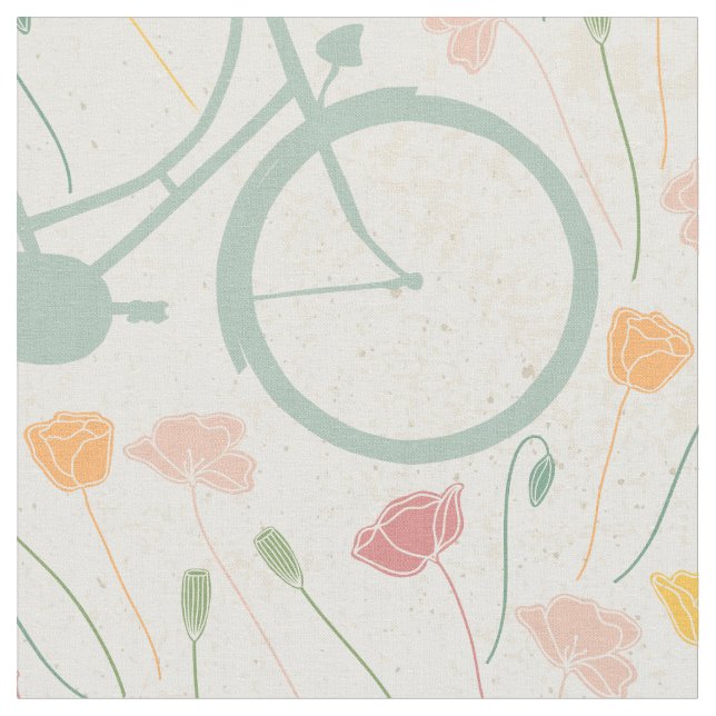 Modern Mint Pink Yellow Bicycle Pattern Fabric (Close Up)