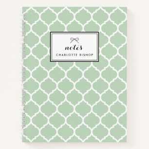 Modern Mint Quatrefoil Pattern Personalized Notebook
