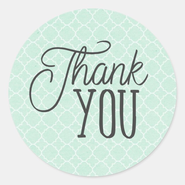 Modern Mint Quatrefoil Thank You Classic Round Sticker (Front)