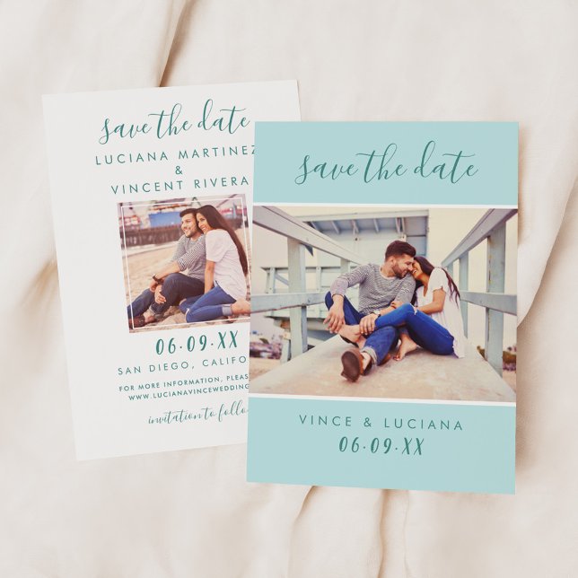Modern Mint Script Photo Wedding Save The Date (Creator Uploaded)