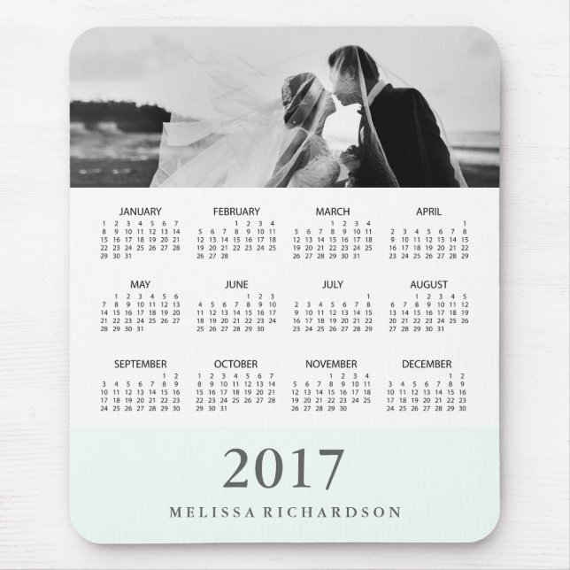 Modern Mint Stripe 2017 Calendar and Photo Mouse Pad (Front)