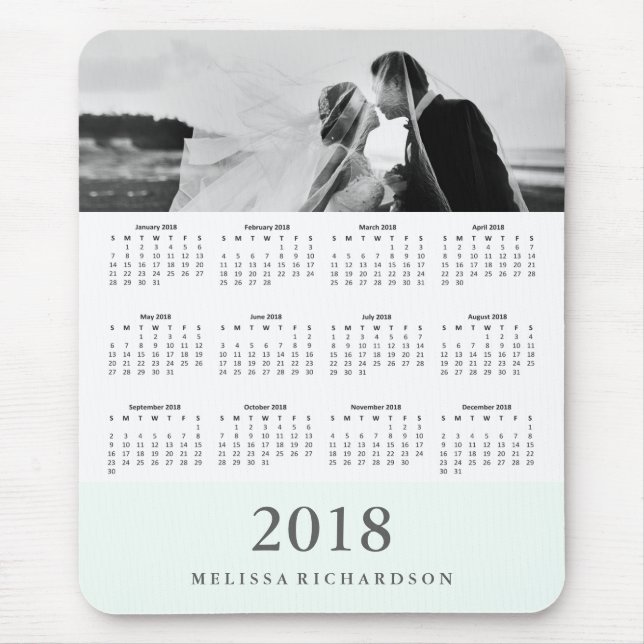 Modern Mint Stripe 2018 Calendar and Photo Mouse Pad (Front)