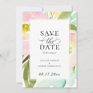 Modern Mint Summer Floral Save the Date Announcement