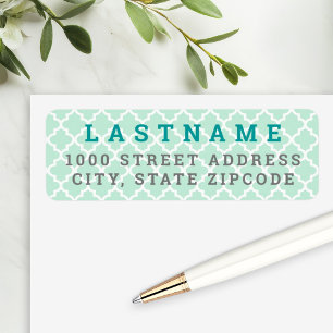 Modern Mint Teal Quatrefoil Family Address