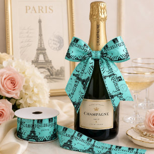 Modern Mint Turquoise Aqua Blue Paris Eiffel Tower Satin Ribbon