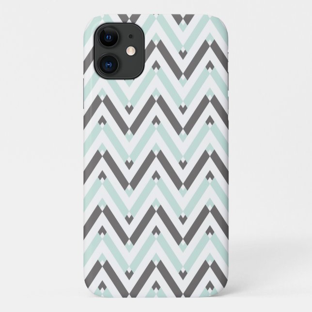 Modern Mint White Grey Geometric Chevron Design Case-Mate iPhone Case (Back)