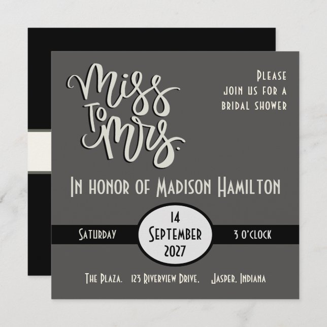 Modern Miss to Mrs Fun Inspirivity Bridal Shower  Invitation (Front/Back)