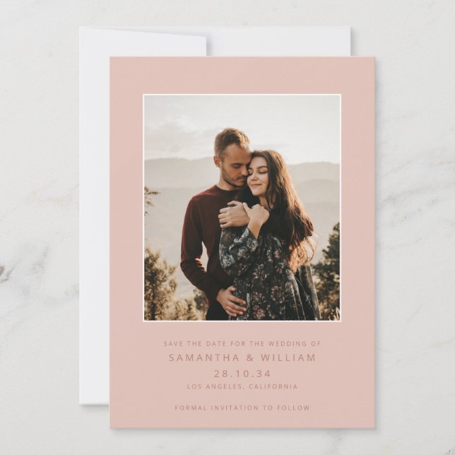 Modern mix & match minimalist dusty rose photo save the date (Front)