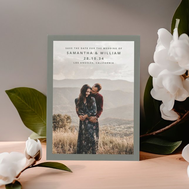 Modern mix & match minimalist olive grey photo save the date (Creator Uploaded)