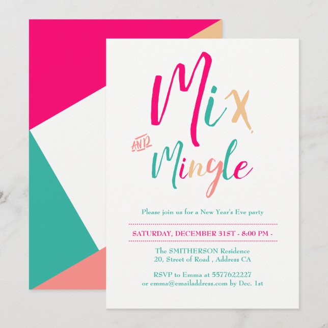 Modern mix mingle New Years Eve Party 2 Invitation (Front/Back)