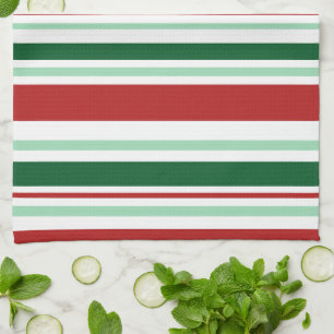Modern Mixed Red, Green, White Stripes Kitchen Towel