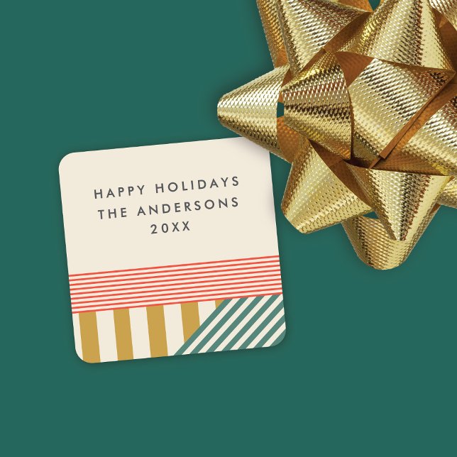 Modern Mixed Stripes Christmas Holiday Square Sticker (Creator Uploaded)