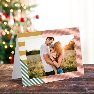 Modern Mixed Stripes One Photo Christmas  Card