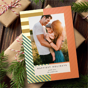 Modern Mixed Stripes One Photo Christmas Foil Holiday Card