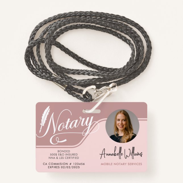 Modern Mobile Notary Photo  Badge (Front with Lanyard)