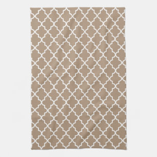Modern Mocha Brown and White Moroccan Quatrefoil Kitchen Towel