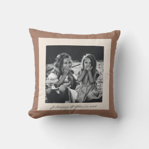 Modern Mocha Brown Beige Family Custom Photo Throw Pillow