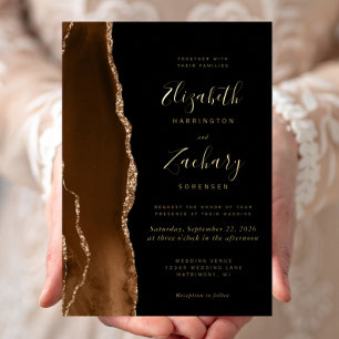 Modern Mocha Brown Gold Agate Black Wedding