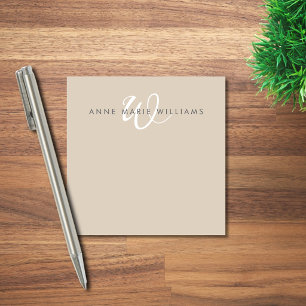 Modern Mocha Brown White Script Monogram Post-it Notes