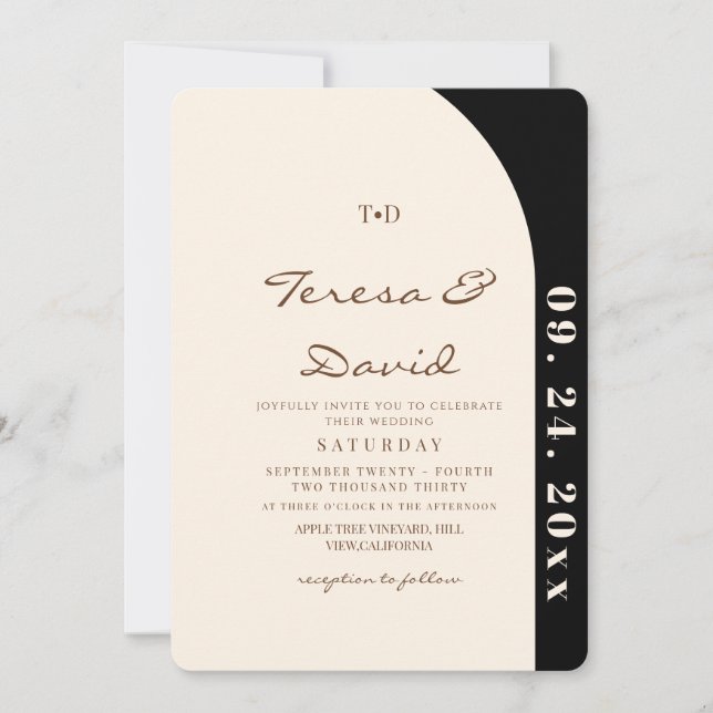 Modern Mocha Cream Boho Photo Wedding Invitation (Front)