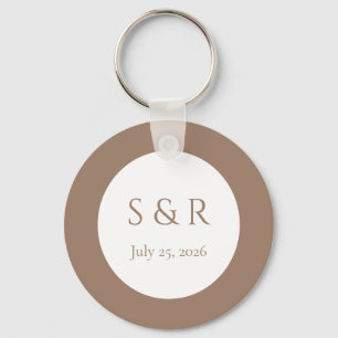 Modern Mocha Minimal Monogram Wedding Favour Keychain