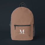 Modern Mocha Mousse Custom Monogram Name Printed Backpack<br><div class="desc">Elevate your everyday style with this Modern Mocha Mousse Custom Monogram Name Printed Backpack. Designed in Mocha Mousse, the colour of the year, this backpack blends sophisticated minimalism with personalized elegance. The sleek, neutral tone makes it versatile and timeless, while the option to add your custom monogram or name adds...</div>